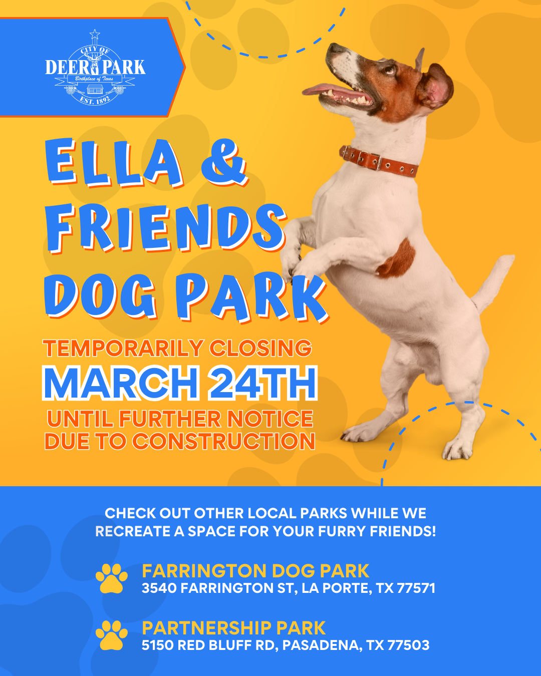 Ella and Friends Dog Park Closure