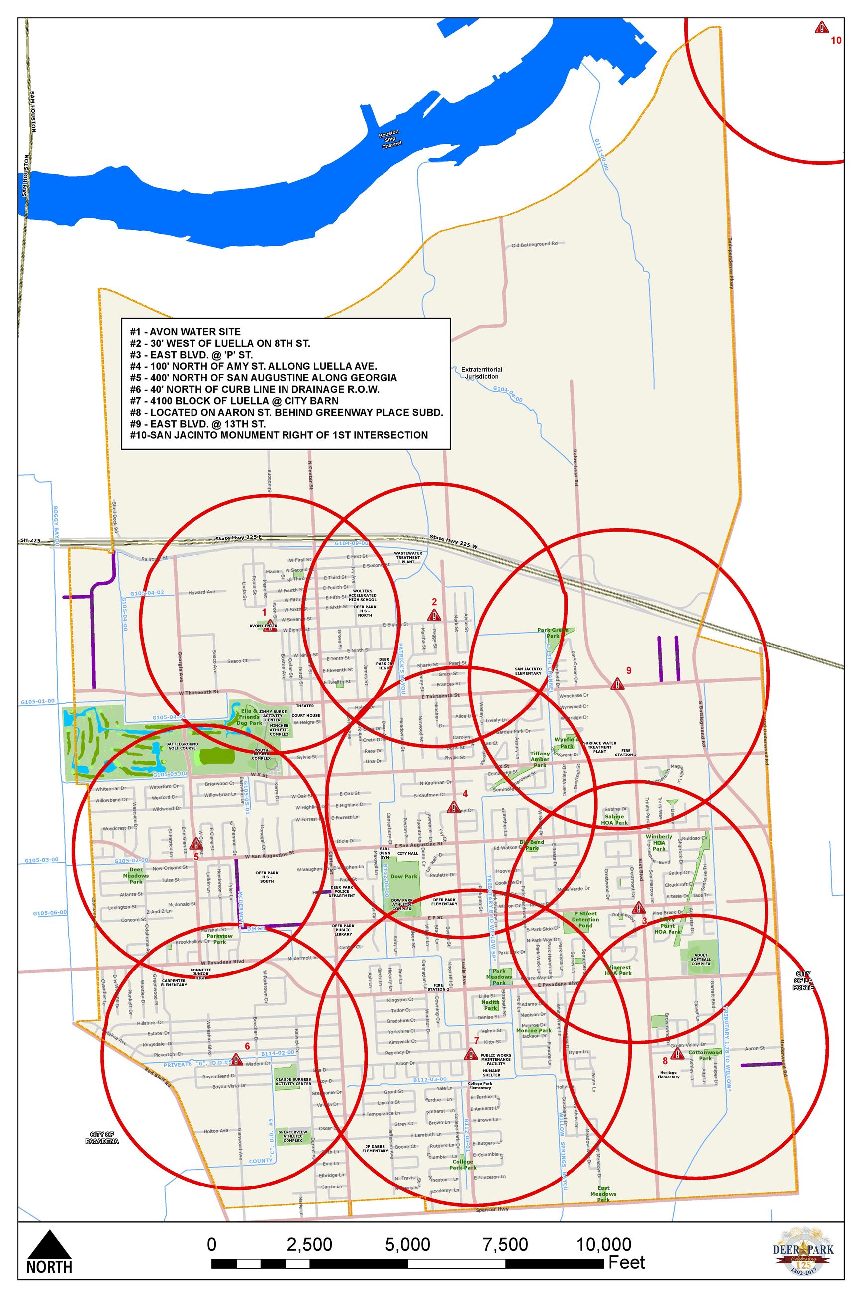 Siren locations in Deer Park - a map